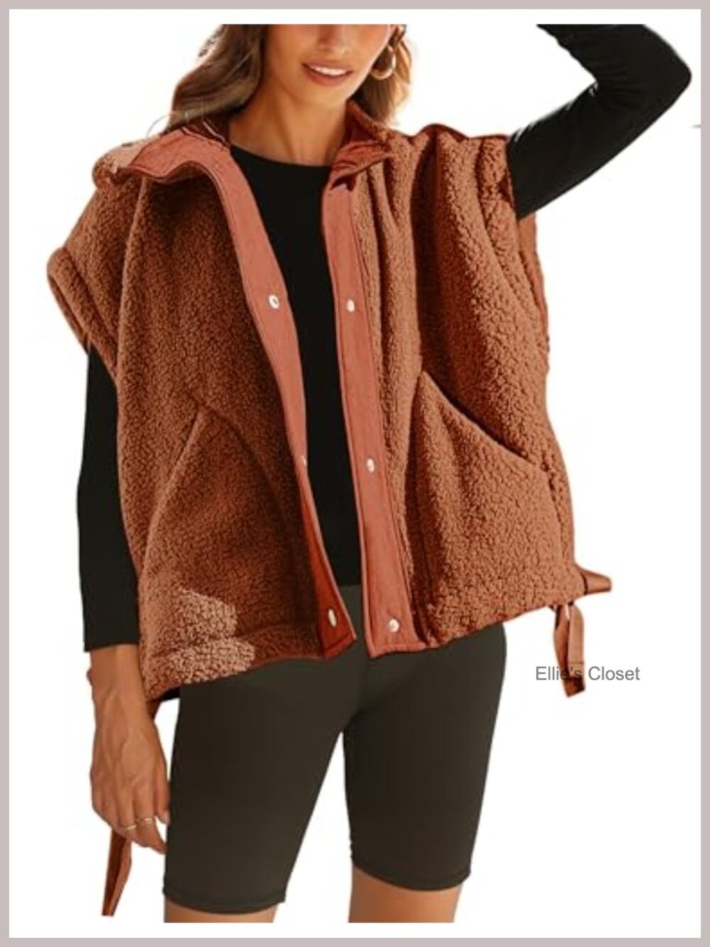 Oversized Sherpa Fleece Vest Button Front Sleeveless Jacket